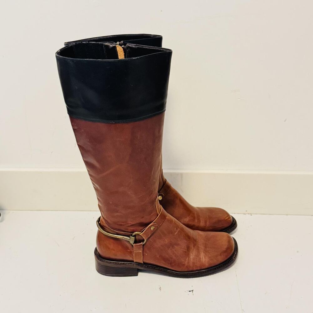 Matisse Boots Womens 7.5 Brown Leather Colorblock Riding Knee High Harness